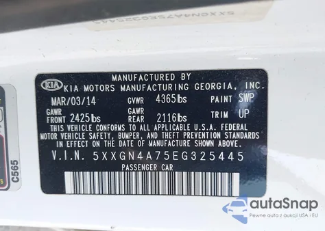 2014 Kia Optima Ex z USA, uszkodzony, nr VIN 5XXGN4A75EG325445